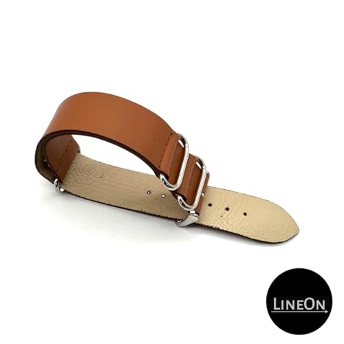 Image of Lineon 22mm Genuine Leather Vintage Style Leather NATO Watch Strap ONE WAY NATO LEATHER STRAP Compatible for Titan Fossil Casio Timex Watch (Tool & Pins Include)