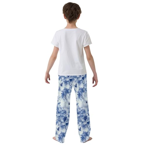 Blue Rabbit Flower Bunny Pajama Pants Long Sleep Pant Soft PJ Bottoms Sleepwear3