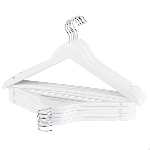 AKTIVE MAX Home Pack 10 Perchas de Madera, Color Blanco, Calidad A, 44,5x23 cm, Gancho Acero Giratorio 360º, Incorpora...