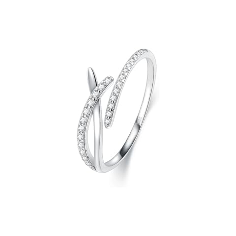 CHIC & ARTSY 925 Sterling Silver Rings Statement Rings for Women with Cubic Zirconia Comfort Fit Stacking Adjustable Rings Wedding Band Ring for Women Gifts for Wife Cover