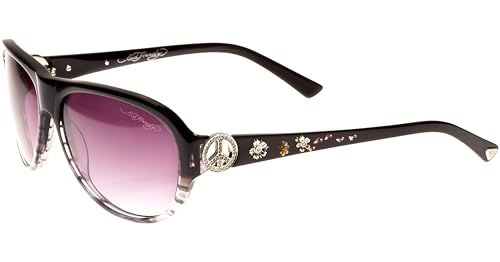 Ed Hardy Peace Black Gray Sunglasses with Leather Case