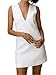 CHARTOU Women's Summer Sleeveless Mini Dress Cotton Linen V Neck Cinched A Line Slim Tank Short Dress (Medium, White)