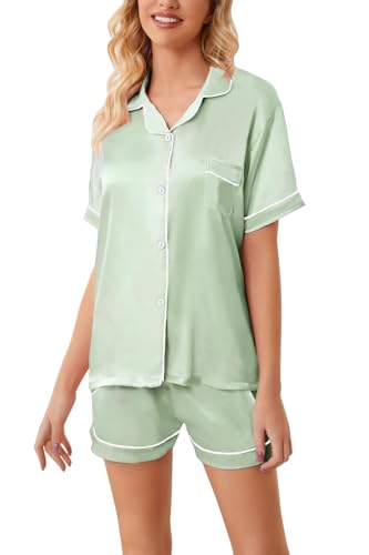 Image of Girls & Womens Satin Pajamas Set, Silk Button-Down Sleepwear 2 Piece Nightwear, 3 Years - Women XXL