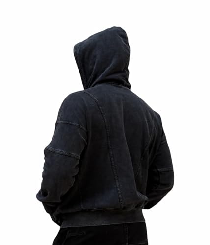 Image of Urban Fits Ashen Hoodie for Men | 420 GSM Heavyweight Cotton Terry | Oversized Structured Fit | Washed Grey Streetwear Zip Hoodie with Panel Design