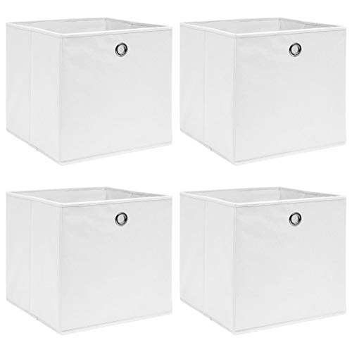 pedkit Cajas de Almacenaje Cubos de Almacenamiento Cajas Organizadoras Plegable 4 uds Tela 32x32x32 cm Blanco Cover