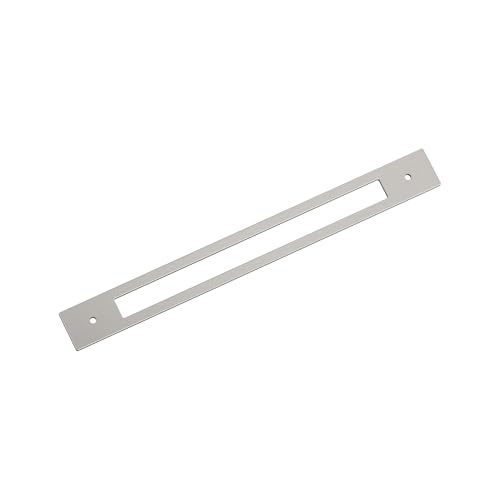 Image of Amerock Medora 12 inch Satin Nickel Backplate | Decorative zinc cabinet hardware backplate designed to complement knobs and pulls while protecting cabinet surfaces