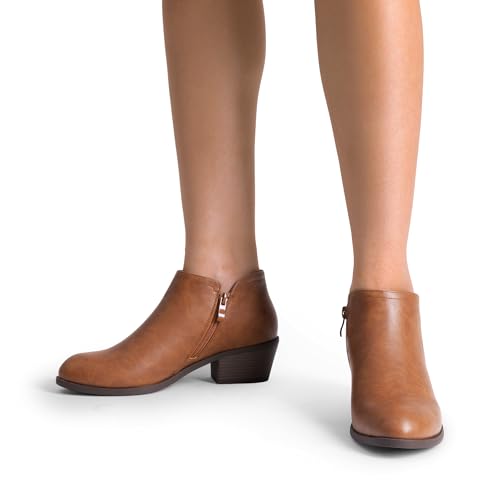 DREAM PAIRS Women's Ankle Boots Low Chunky Heel Comfortable Short Fall Booties Shoes,Size 9,Brown-Pu,SDAB2433W