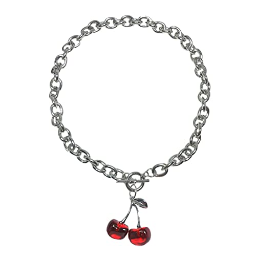 Acier titane pour cette chaîne de clavicule avec pendentif cerise