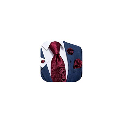 Image of DiBanGu Silk Ties for Men Necktie and Lapel Pin Brooch Set Formal Woven Paisley Plaid Striped Solid Tie Wedding Party