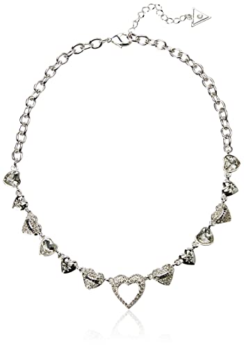 GUESS Silvertone Pave Crystal Glass Stone Heart Chain Necklace