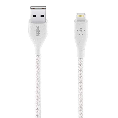 Belkin DuraTek Plus USB Lightning Cable - USB-A Cable with Leather Strap - Ultra-Strong Charging Cable With Flexible Insulation - Compatible with iPhone, iPad, Airpods and More - 4ft/1.2m (White)