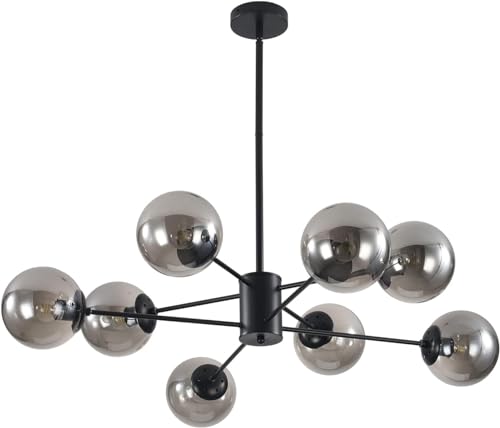 Lustre moderne en verre Sputnik de style Mid-Century en métal et globes fumés