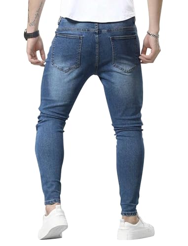 HUNGSON Skinny Jeans for Men Stretch Slim Fit Ripped Distressed(Blue,36)3