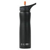 EcoVessel SUMMIT TriMax Vacuum Insulated Stainless Steel Water Bottle with Flip Straw Top - 24 ounce - Black Shadow