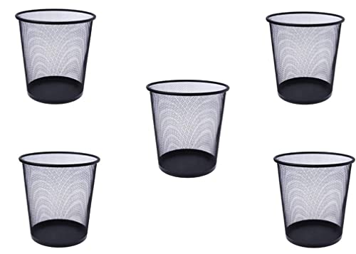 Image of G & P ENTERPRISE Metal Mesh Waste Bin (Black) - Big Size Office Dustbin, Heavy-Duty Wire Mesh Trash Basket, Round Open Mesh Garbage Bin for Home, Office, Bedroom & Study Table (Pack of 5)