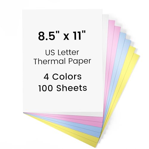 Phomemo Papier Thermique A4 Couleur 100 feuilles pour imprimantes M08F/ M832/M834, papier thermique à séchage rapide, 210 x 297 mm, 4 couleurs