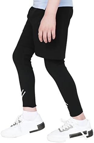 Badeke Boys 2 in 1 Running Compression Pants,Quick Drying Breathable Training Exercise Pants, Workout Athletic Legging Pants