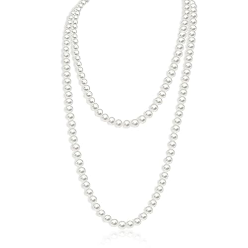 Long Pearl Necklace, 1920s Artificial Pearl Necklace Great Gatsby Style, Vintage Fashion Jewelry, Birthday Party and Wedding Party Accessories, 150cm Pearls Necklace