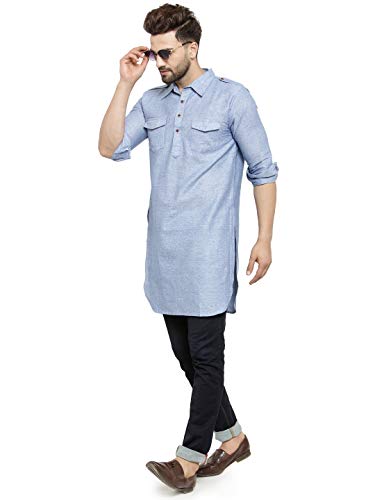 Image of Enchanted Drapes Light Blue Cotton Men's Pathani Kurta(XS to 7XL)