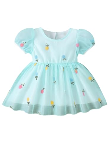Image of Buy & Try Beautiful Embroidered Flower Dress for Baby Girls, Georgette Fabric, Puff Sleeve, Printed Outfit, Perfect Birthday Dress