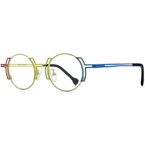 Image of FONEX Colorful Pure Titanium Glasses Frame Women Retro Round Eyeglasses