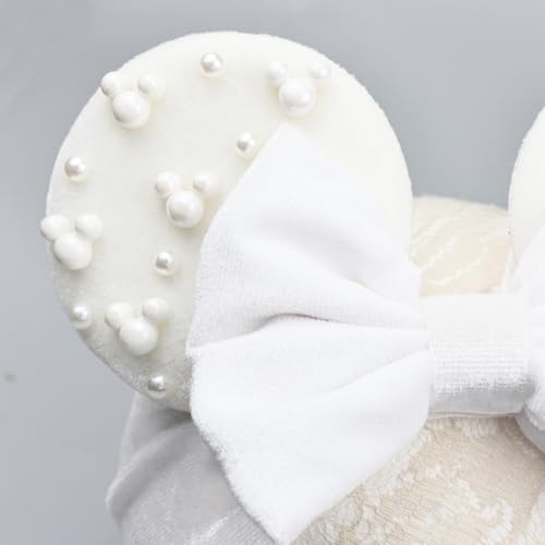 JIAHANG White Velvet Mouse Ears Turban Headwrap with Beads, Wide Hair Bow Headband for Baby Girls, Infants, Toddler, Kids, Party Supplie4