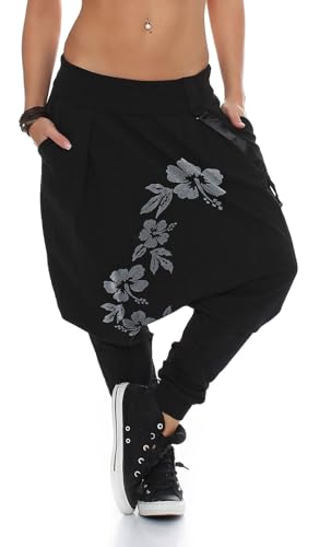 Malito Damen Haremshose mit tiefem Schnitt | Hose mit Flower Print | Baggy...