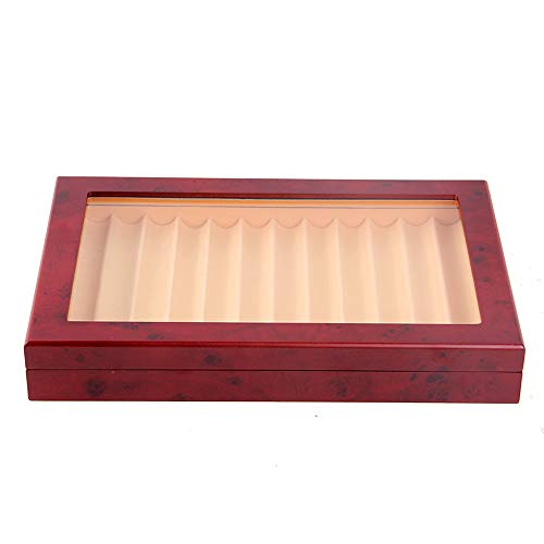 Eapmic Wood Pen Display Box 12 Pen Organizer Box,Glass Pen Display Case With Lid,Top Glass Window Pen Collection Storage Box #TOP3