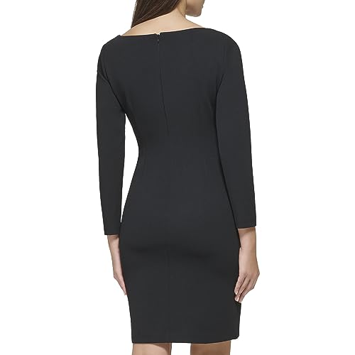 Image of DKNY Women's Long Sleeve V-Neck Side Ruched Sheath Dress with Hardware