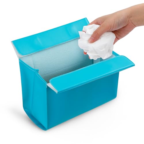 車 ゴミ箱 スリム 車用ゴミ箱 助手席 後部座席 対応 収納 便利グッズ PUレザー 収納 小物入れ カー用品 便利グッズ (ブル)