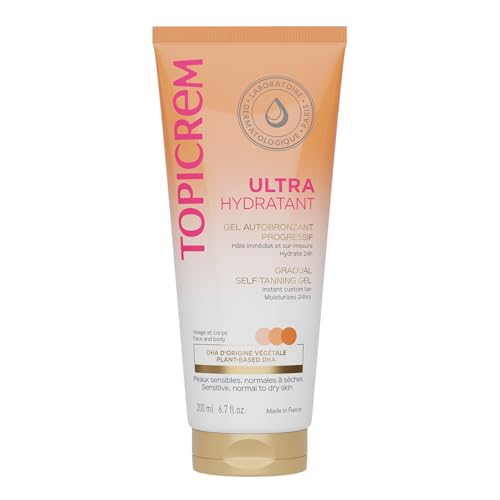 Topicrem - Ultra Hydratant Gel Autobronzant Progressif - Hydrate 24h, Nourrit, Protège - Teint Hâlé Naturel - Peaux Sensibles, Adultes & Adolescents - Fabrication Française - 200 ml