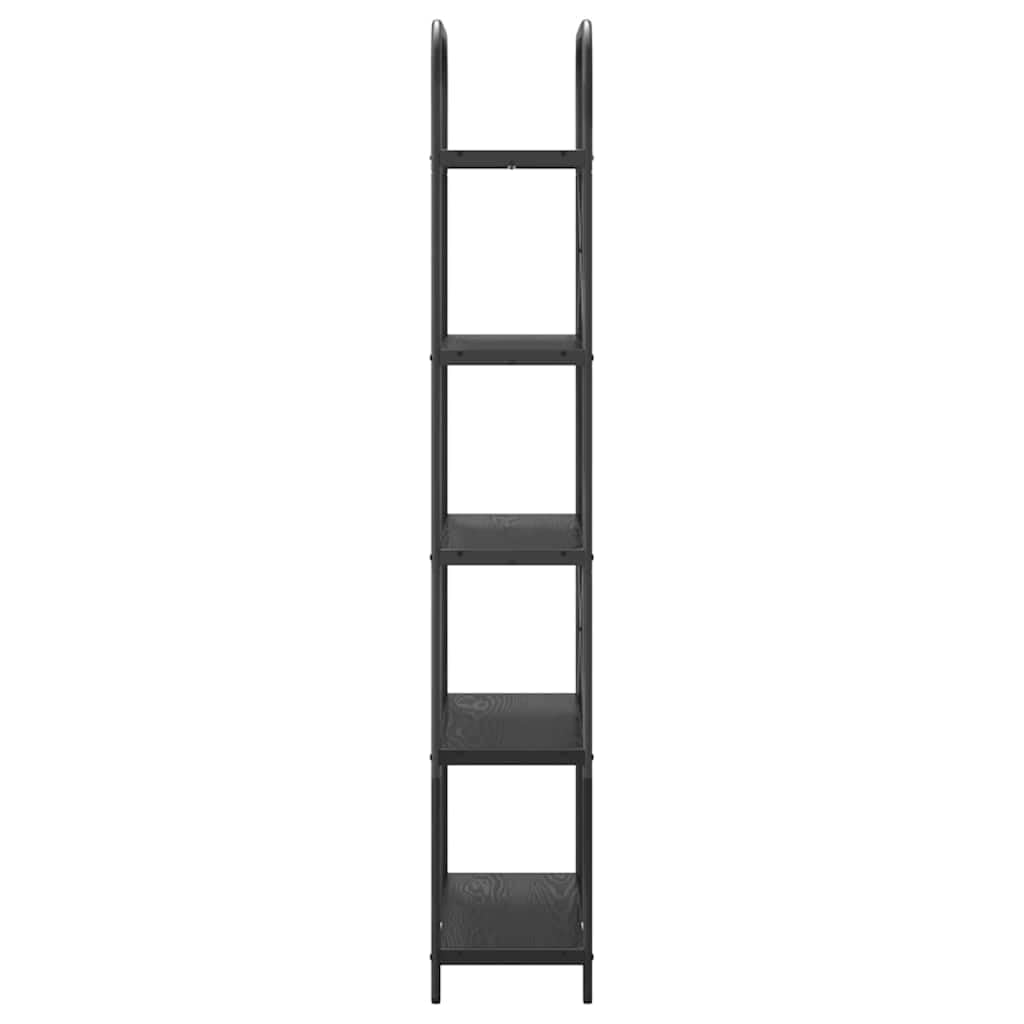 Bücherregal Schwarz Eichen-Optik aus Holzwerkstoff 80 x 30 x 183 cm mit 5 Regalen freistehend für Wohnzimmer Büro Arbeitszimmer platzsparend Stauraum Aktenordner und Deko
