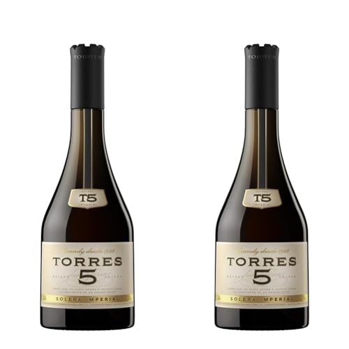 TORRES BRANDY 5 Solera Reserva, Brandy, 70 cl - 700 ml (Paquete de 2)