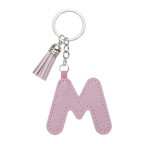 PATIKIL Llavero Inicial Del Alfabeto, Lindos Llaveros De Cuero Con Colgante De Letra M Con Fleco Para Mujeres Accesorios Para Bolso O Monedero, Morado