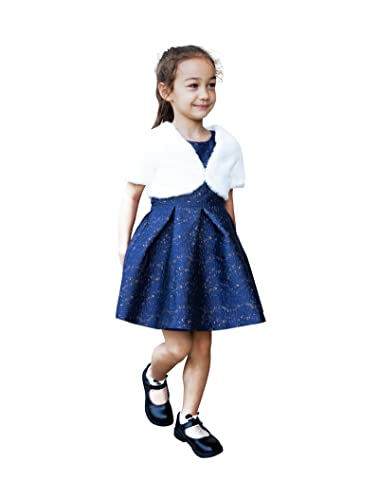 Topophilia Girls A-Line Wedding Party Dresses-Kids Princess Dress With White Faux Fur Jacket For Christmas,Birthday,Holiday,Special Occasion 8Y #TOP4