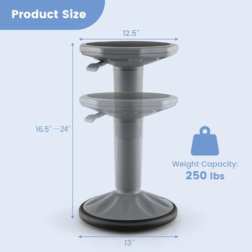 Image of Giantex Wobble Stools for Classroom Seating - Wiggle Stool with Adjustable Height, 24 inch Active Learning Stool, Sitting Balance Chair for School, Office Stand Up, Flexible Seating Wobble Chair, Grey