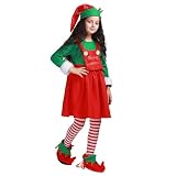 Disfraz de Elfos para Niños,Disfraz de Elfos Navideños para Niños,Disfraz de Elfos Traje de Navidad Ropa de Cosplay con Calcetines de Sombrero | Traje de festival de disfraces de elfos Conjunto de ves