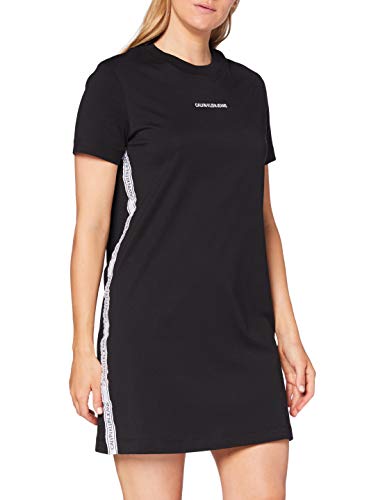 Calvin Klein T-Shirt Dress with Mesh Tape Vestito, Nero, M Donna