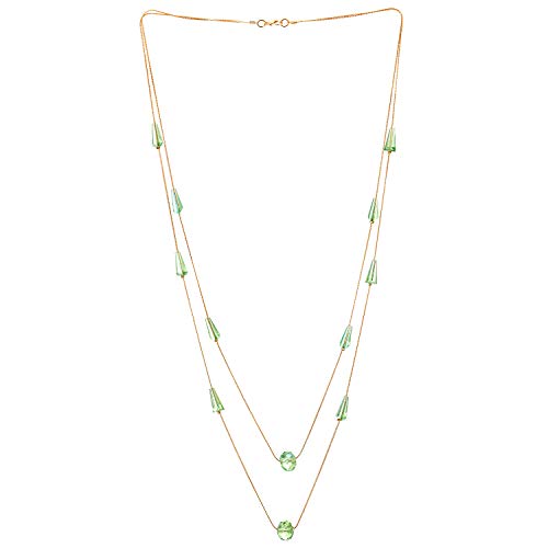 Coolsteelandbeyond Gold Statement Necklace Two-Strand Long Chains With Light Green Cone Crystal Beads Charms Pendant #TOP7