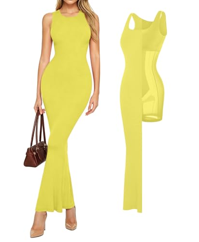 Image of Popilush Built-in Bra Shapewear Maxi Dresses for Women Sleeveless