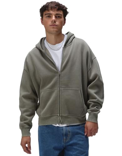 Rsq Mens Washed Zip-Up Oversized Hoodie