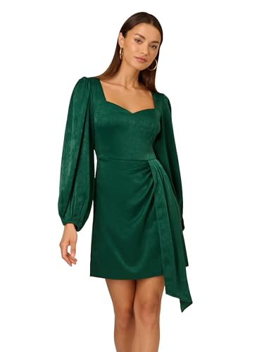 Image of Adrianna Papell Women's Short Satin Dress, Dark Ivy, 16