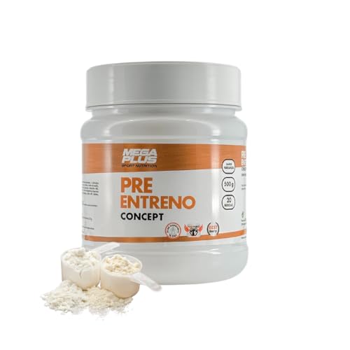 Polvo Pre Entrenamiento - Mega Plus Concept - Batido potente pre workout con cafeina, taurina, vitaminas, sodio, potasio... - Aporte extra de energía - Recuperador muscular - 500 g Naranja