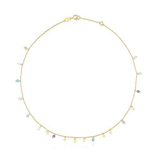 TOUS Collar con Baño de Oro 18Kt sobre Plata para Mujer con Motivos de Osos, Corazón y Estrella 3,5mm y Perla de 3mm, Largo 43 cm, Atemporal y Elegante, Colección Cool Joy