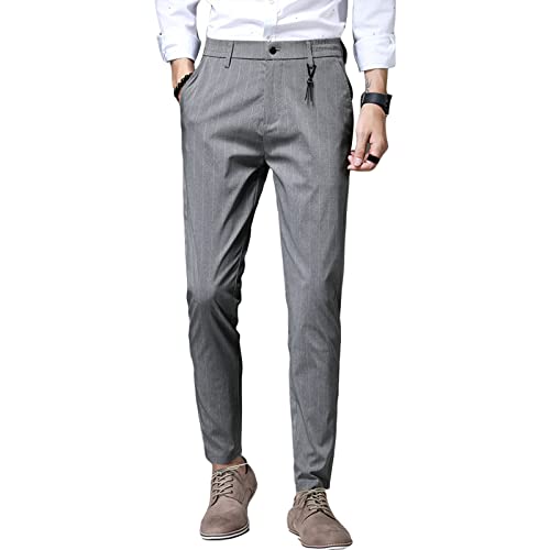 Men's Fashion Stretch Dress Pants Slim Fit Plaid Skinny Long Pants Casual Business Flat Front Dress Pants