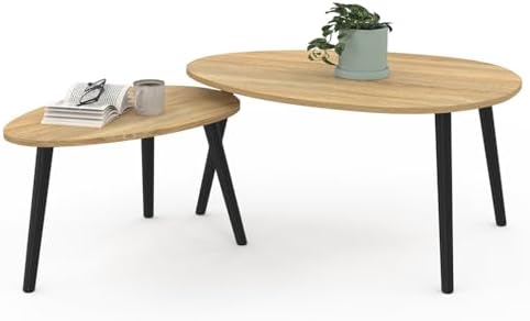 IDMarket - Lot de 2 Tables Basses gigognes Gaia ovales Bois Clair...