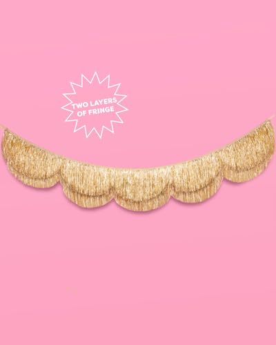 Image of xo, Fetti Gold Scalloped Layered Fringe Banner - 5 Ft. | Bachelorette Party Decorations, Birthday Party Decor, HBD Decor, Photo Booth Banner Backdrop