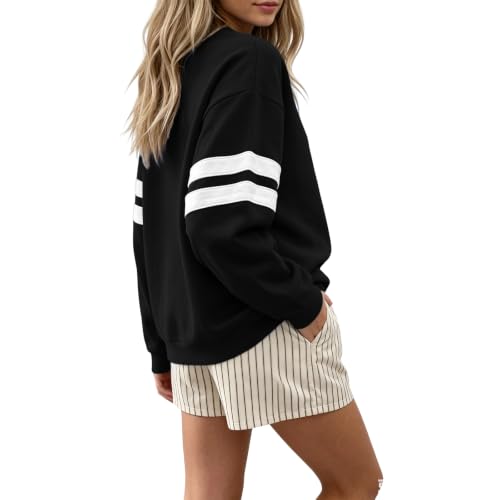 Varsity Striped Sweatshirt Women Crew Neck Oversized Sweatshirt Sweatshirts - image 5
