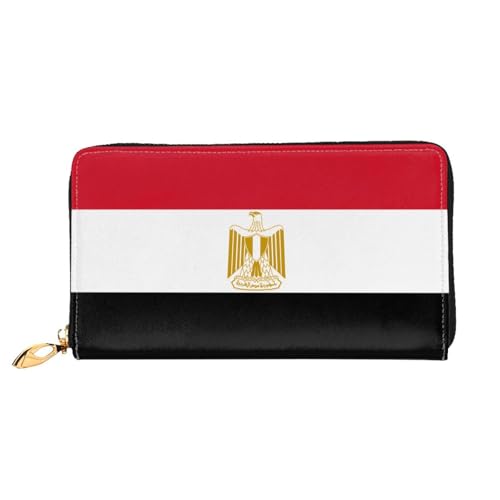 Egyptian flag Long leather wallet - with zipper - portable and waterproof, suitable for office, study and daily use