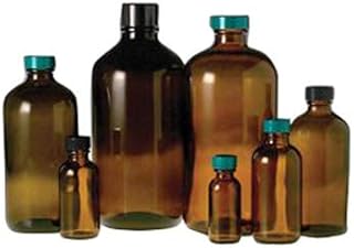 Qorpak GLC-01909 Boston Round Bottle with 20-400 Black Phenolic Polyseal Cone Lined Cap, 2 oz, Amber (Pack of 288)